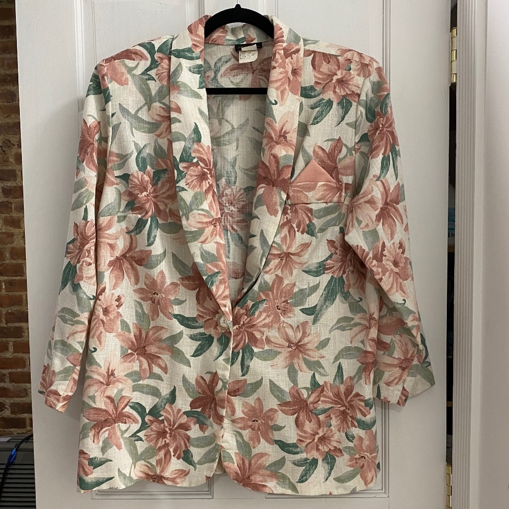 A.S. Elliot - Vintage Flower-Patterned Off-White Blazer - 18W